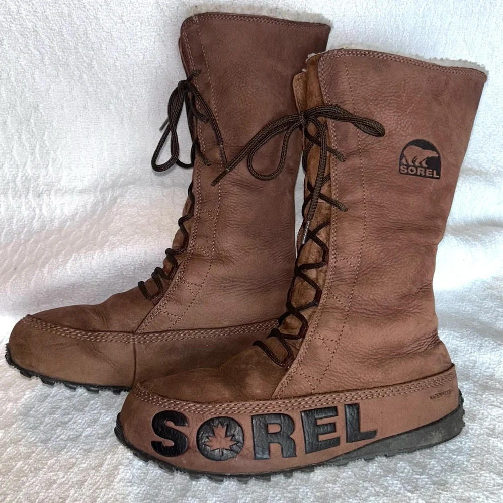 Sorel brown lace-up winter boots women's 8 - Picture 12 of 16
